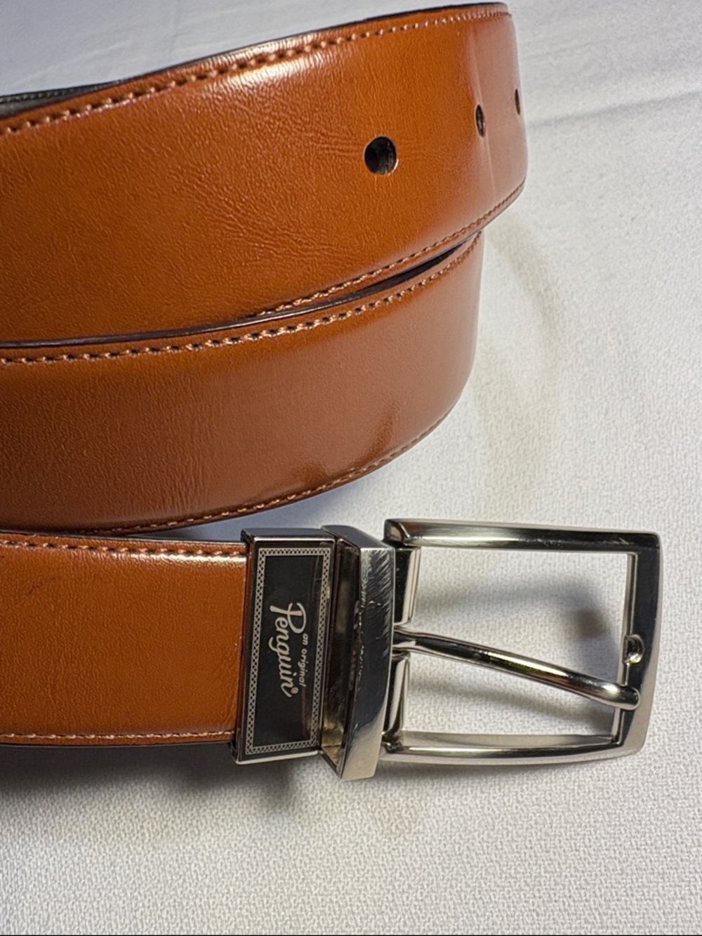 Original Penguin Men's Leather Belt in Reversible Cognac or Black